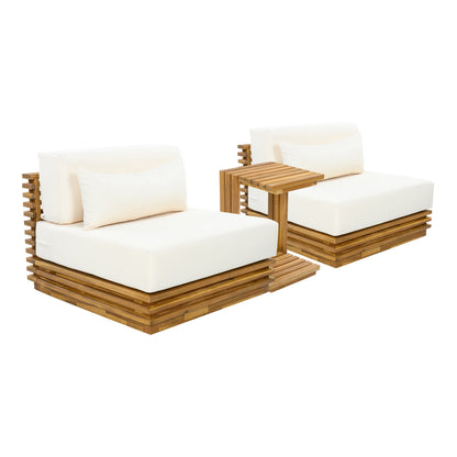Oversized outdoor 3-piece chat set with two club chairs and slat wood side table HouseOfZazla on Tampa Home & Garden Store