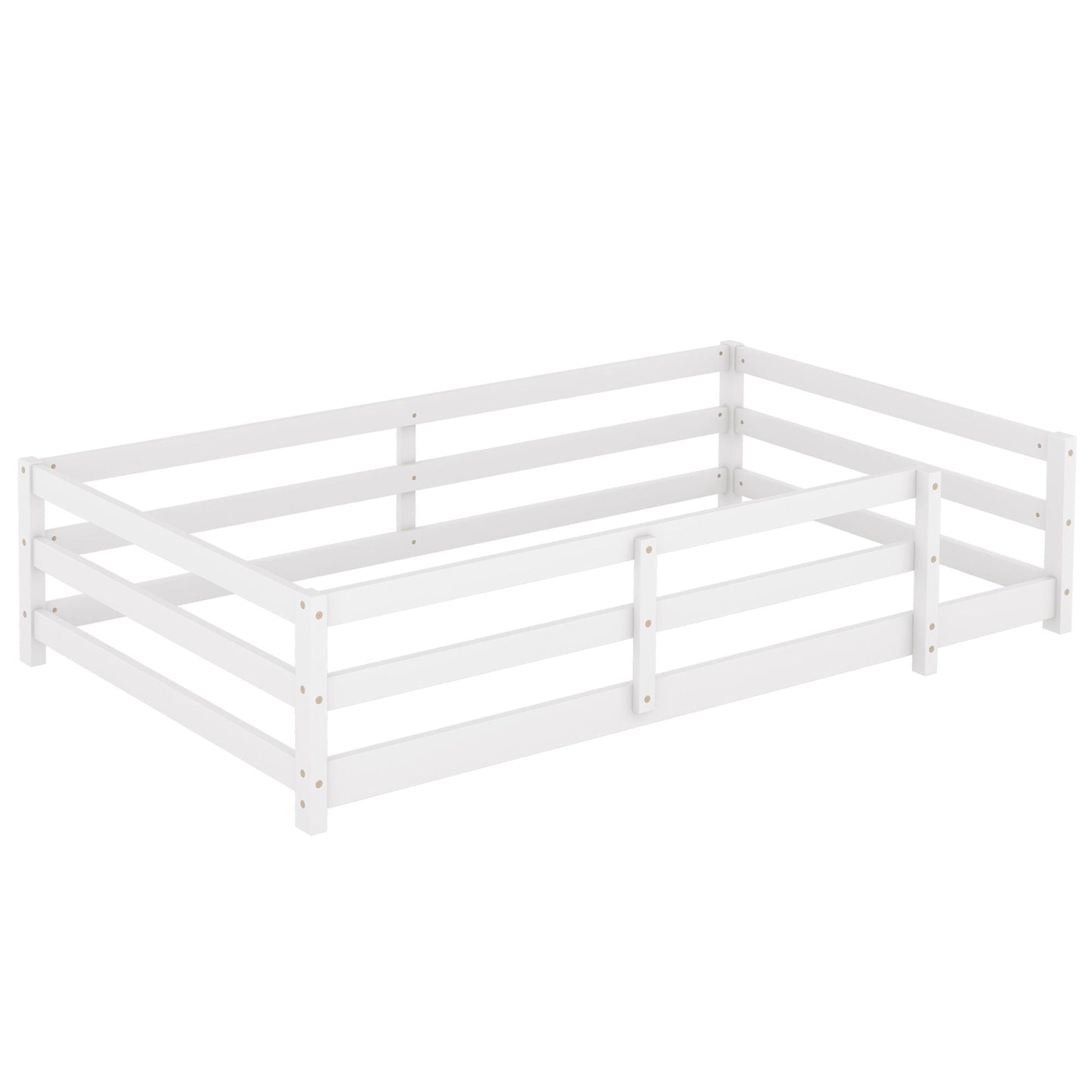 Twin Size Montessori Floor Bed With Fence white wooden panel bed frame HouseOfZazla on Tampa Home & Garden Store