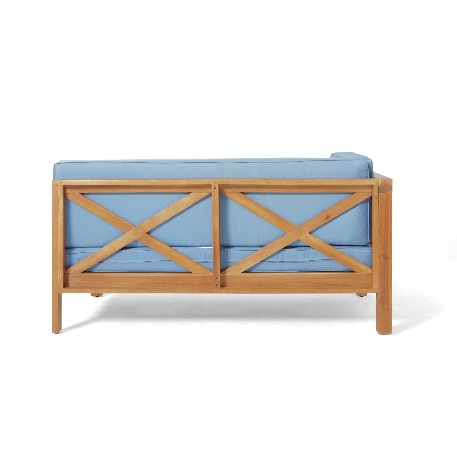 Brava X-Back 4-Piece Sofa Set blue cushions natural wood frame HouseOfZazla on Tampa Home & Garden Store