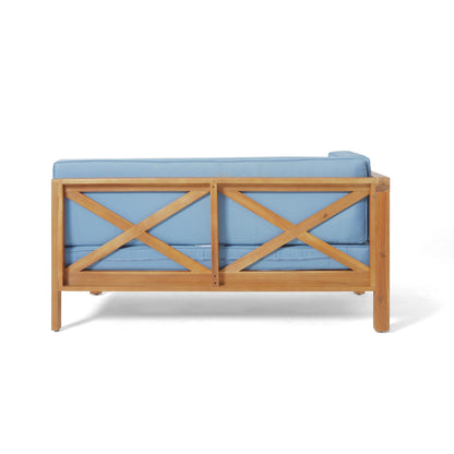 Brava X-Back 4-Piece Sofa Set blue cushions natural wood frame HouseOfZazla on Tampa Home & Garden Store