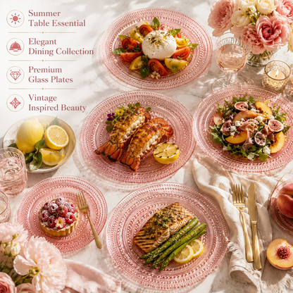 Blush Pink Hobnail Glass Dinner Plates Set of 4