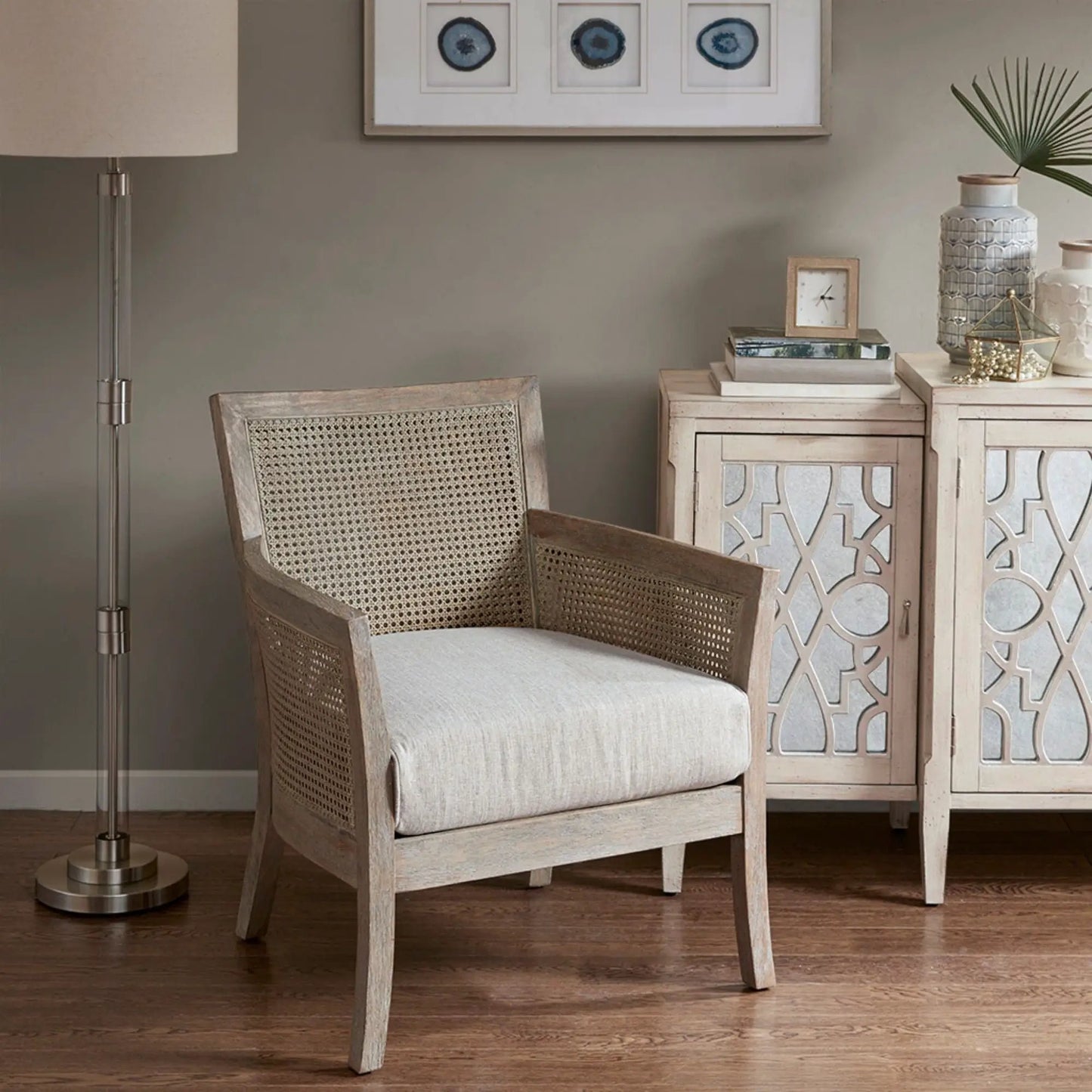 Cane armchair with high density foam cream upholstery Unique Piece Furniture on Tampa Home & Garden Store