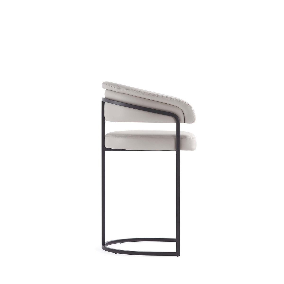 Augusta Counter Stool with light gray leather cushions and black metal frame counter height on Tampa Home & Garden Store