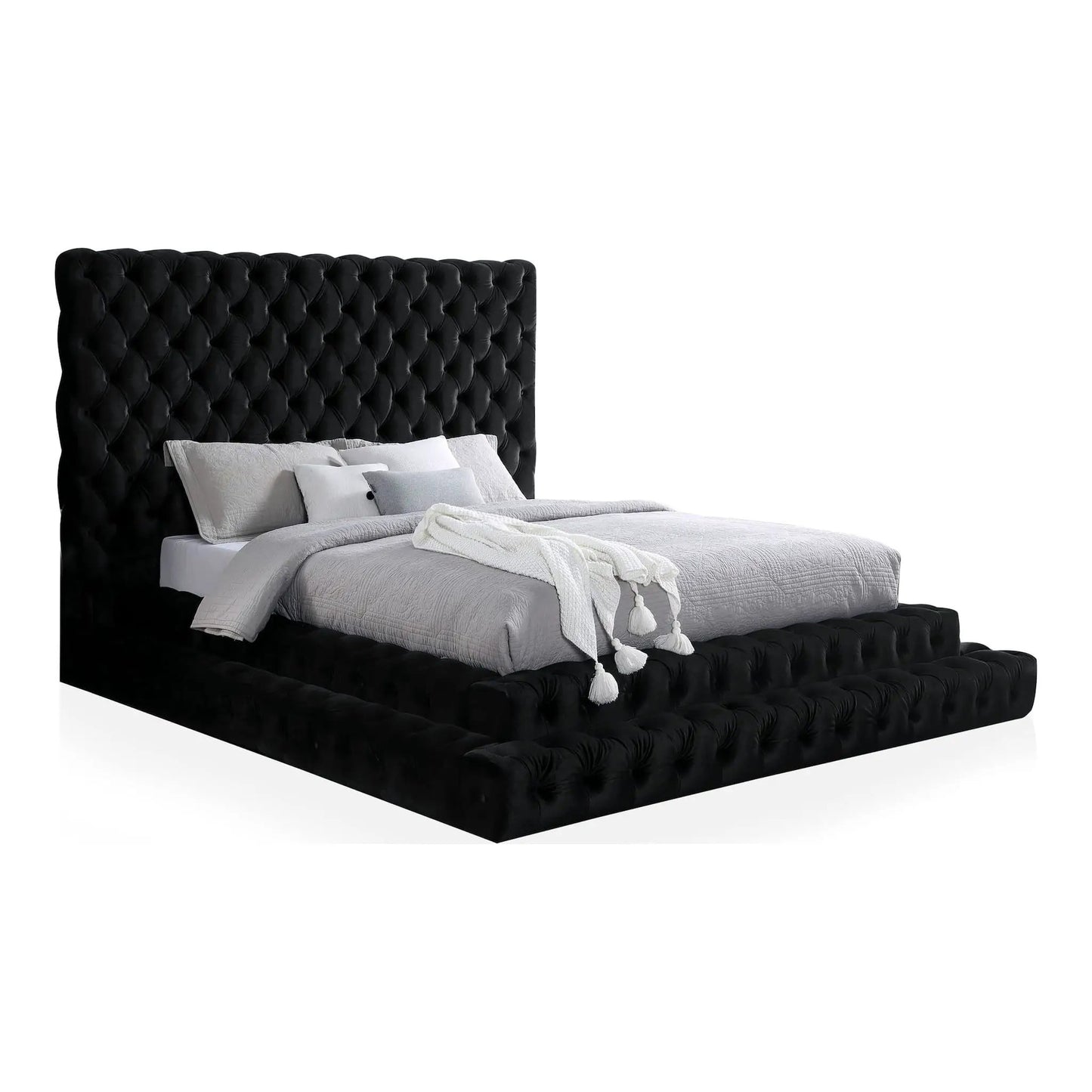 Tufted oversized headboard platform bed black velvet upholstered Unique Piece Furniture on Tampa Home & Garden Store