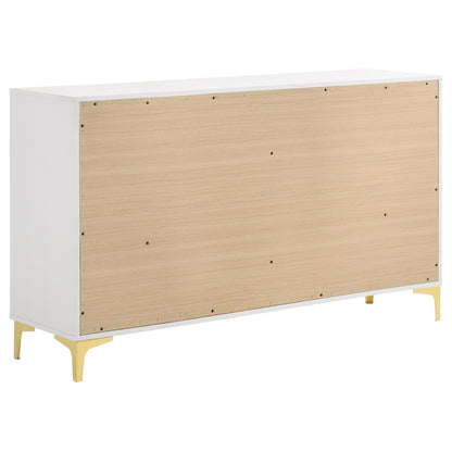 James 4-Piece Bedroom Set bed frame with white finish and wood headboard gold legs HouseOfZazla on Tampa Home & Garden Store