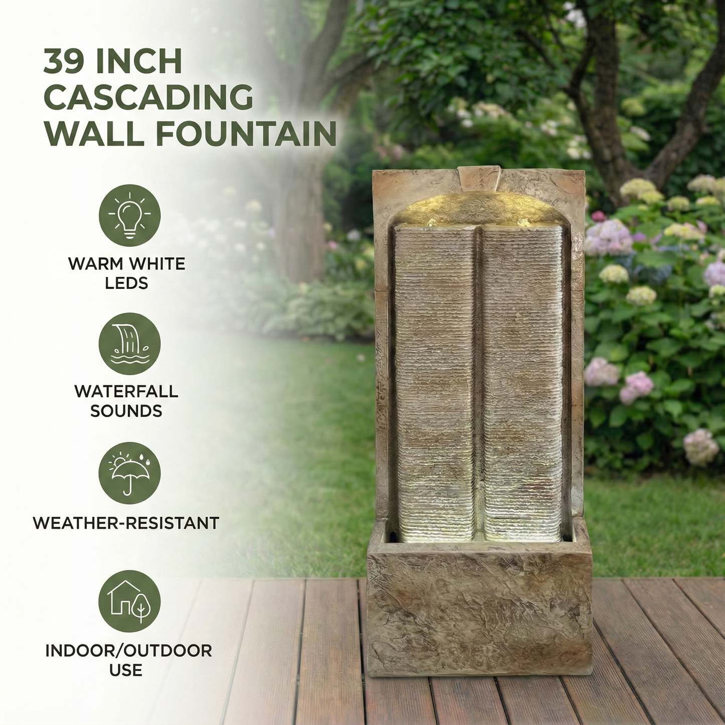 39 Inch Outdoor Resin Water Fountain and Pump