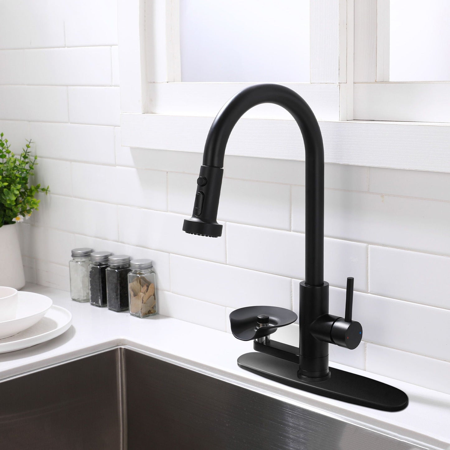 3 In 1 Kitchen Faucet and Press Glass Rinser