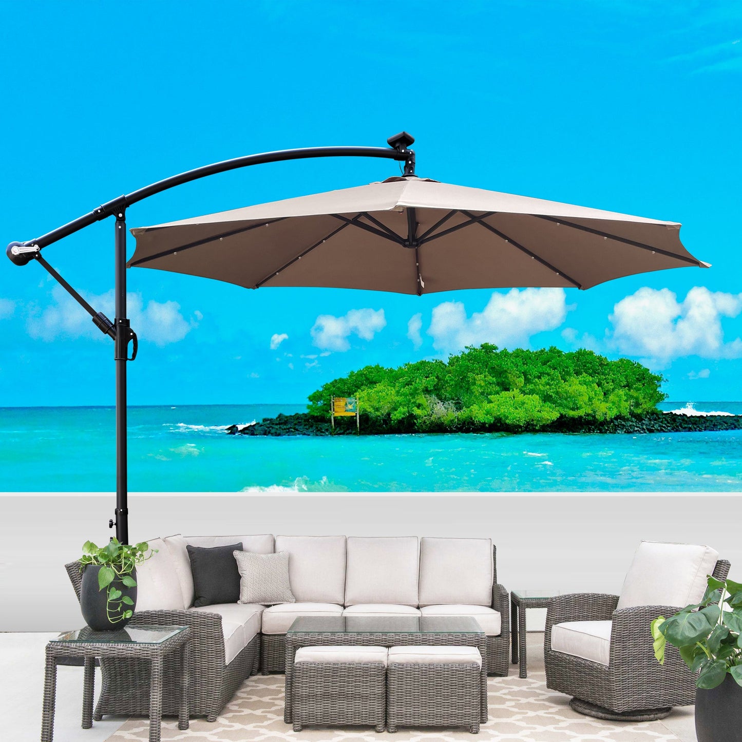 HouseOfZazla 10 ft outdoor cantilever umbrella beige canopy on Tampa Home & Garden Store