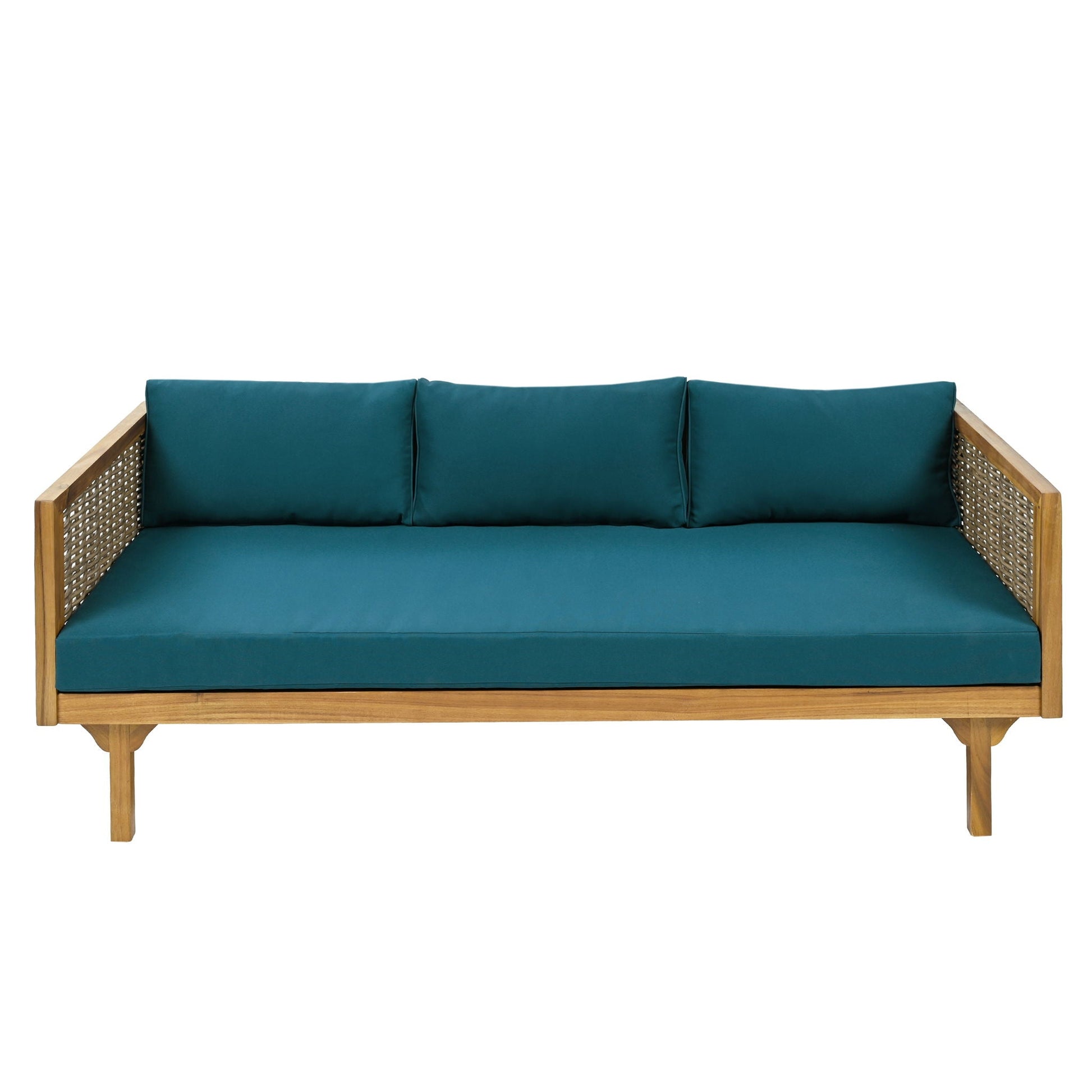 Claremont 3 Seater Daybed teal water-resistant cushions teak acacia wood frame on Tampa Home & Garden Store