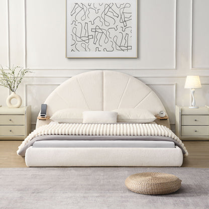 Queen arched beige upholstered bed with two nightstands by HouseOfZazla on Tampa Home & Garden Store