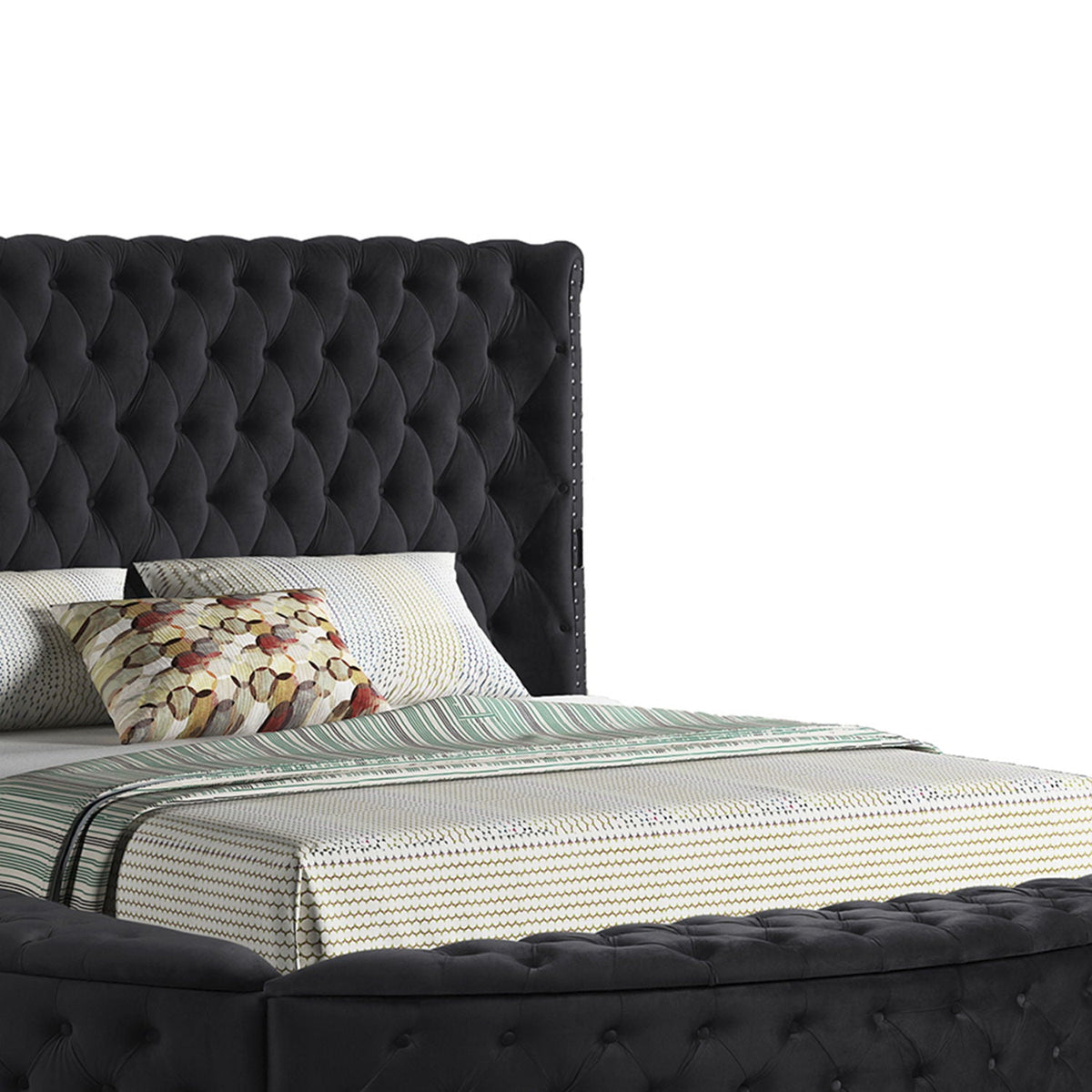 Hazel storage bed black tufted headboard with nailhead trim on Tampa Home & Garden Store