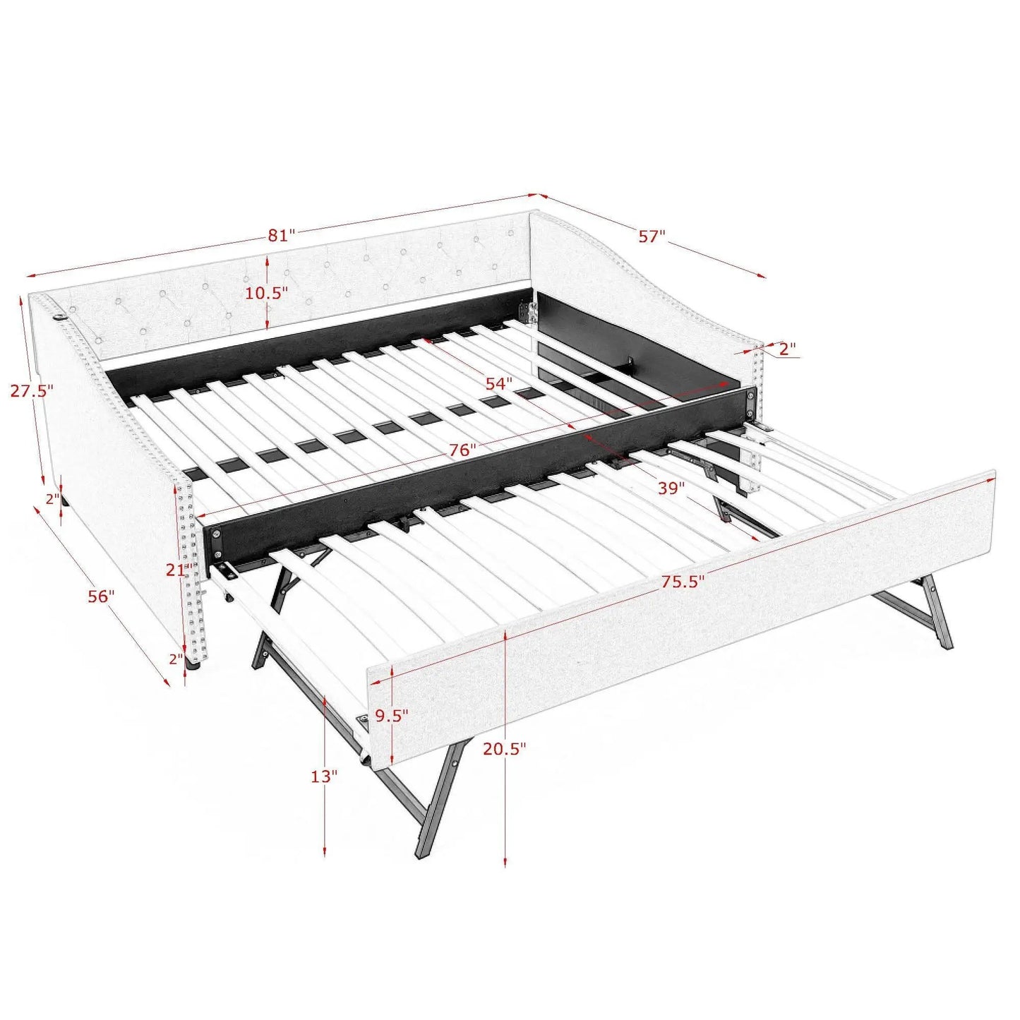 Upholstered Daybed USB Charging and Pull Out Bed