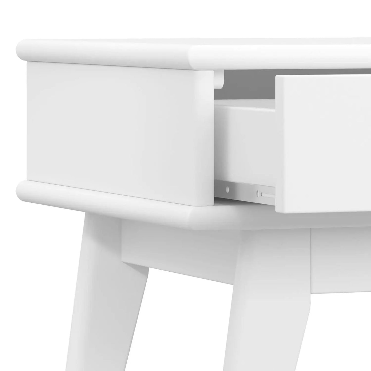 Draper Handcrafted Mid Century End Table white finish, open drawer, Unique Piece Furniture on Tampa Home & Garden Store
