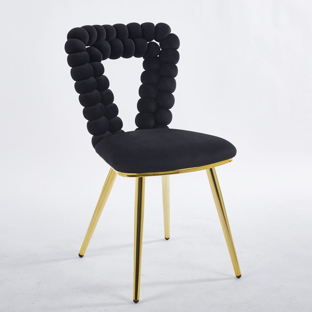 Modern chair set with black cushioned seat and bead-backrest, gold legs on Tampa Home & Garden Store