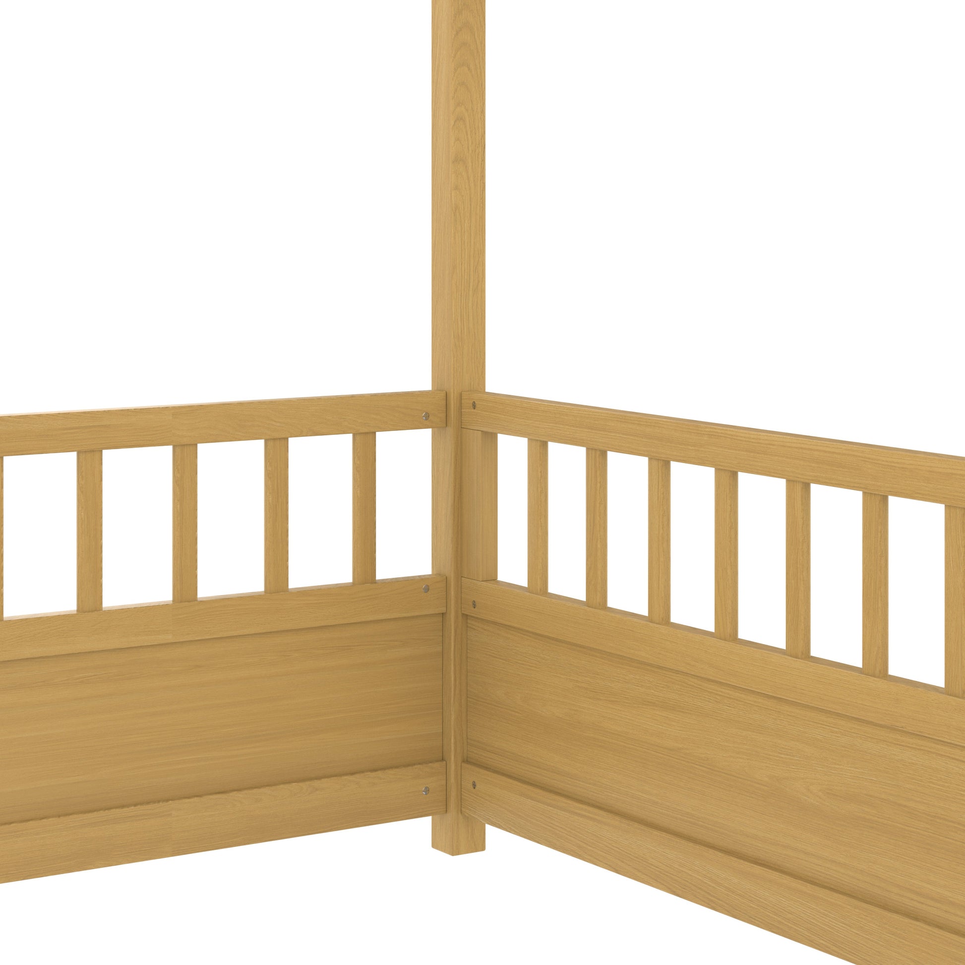 Full size wooden bed frame in natural oak with house-roof frame and slatted side rails HouseOfZazla on Tampa Home & Garden Store