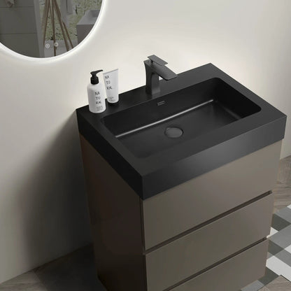 Alice freestanding vanity with black countertop, integrated sink and matte black faucet, large storage on Tampa Home & Garden Store