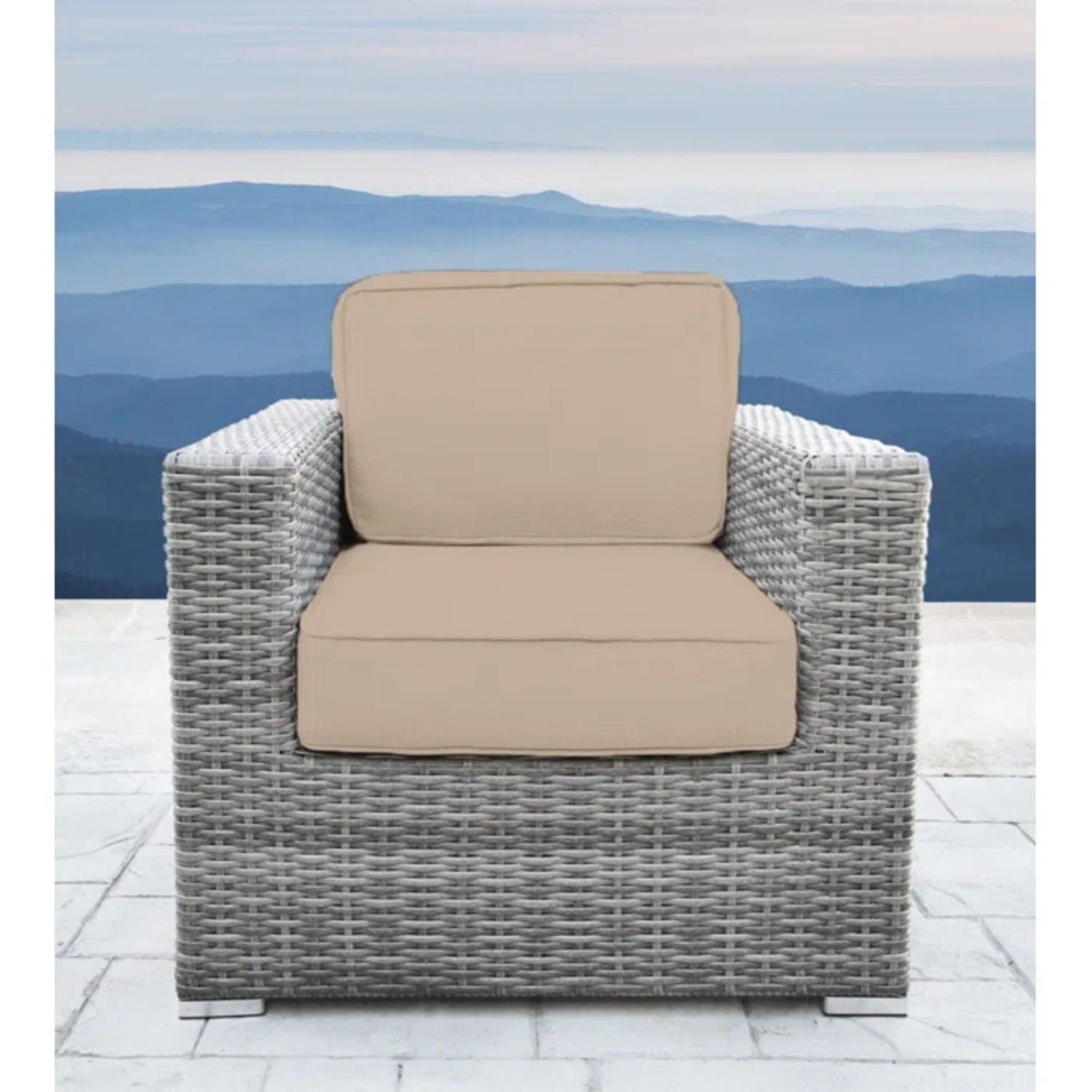 Minnesota Club Chair outdoor arm chair beige cushions and gray wicker by HouseOfZazla on Tampa Home & Garden Store