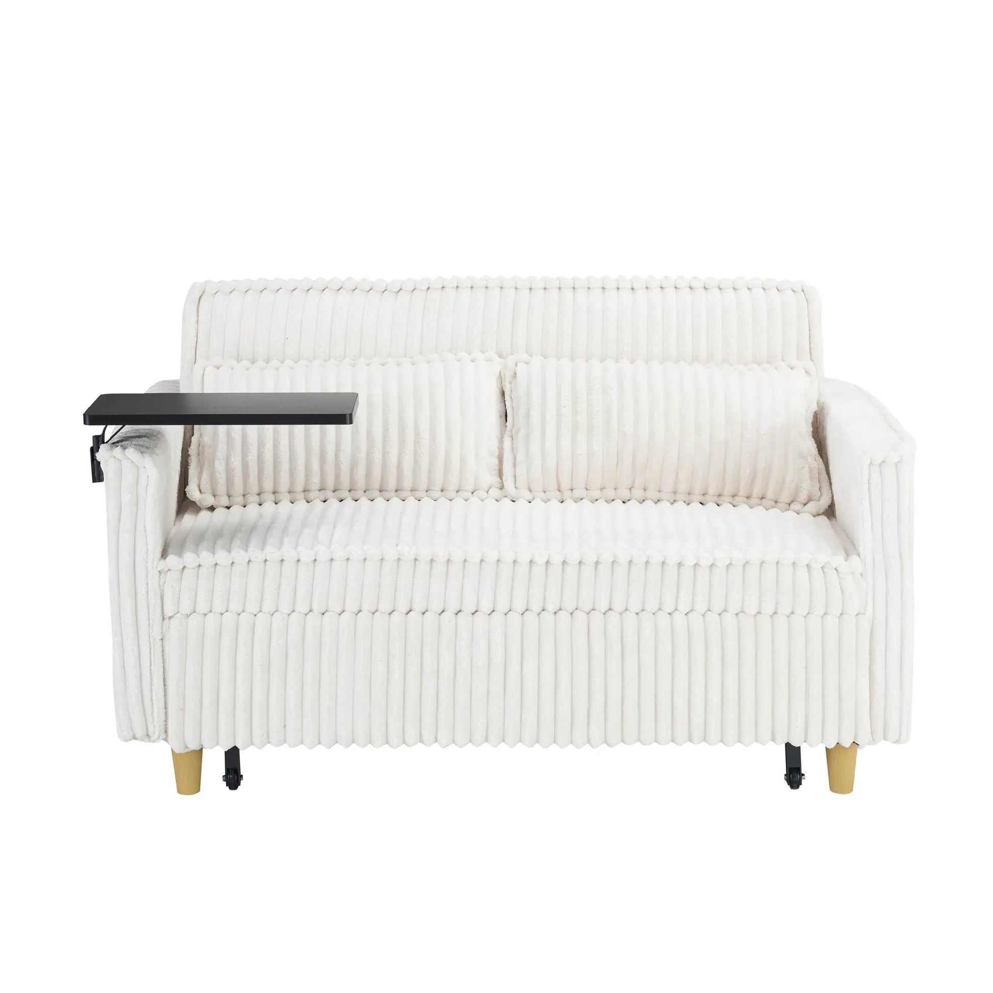 Pull Out Sleeper Sofa with movable black tabletop, white upholstery, Unique Piece Furniture on Tampa Home & Garden Store