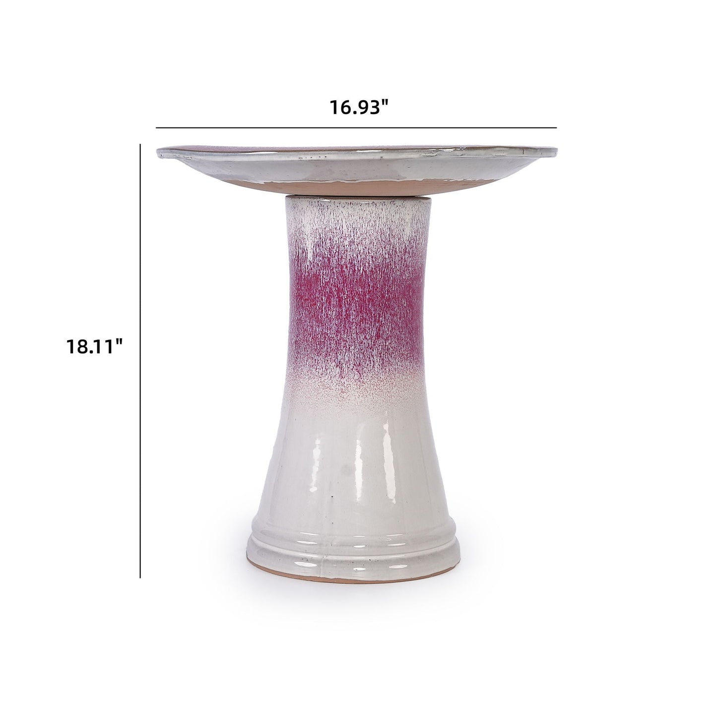 Birdbath for patio garden in white and pink ceramic by HouseOfZazla feeder waterer on Tampa Home & Garden Store