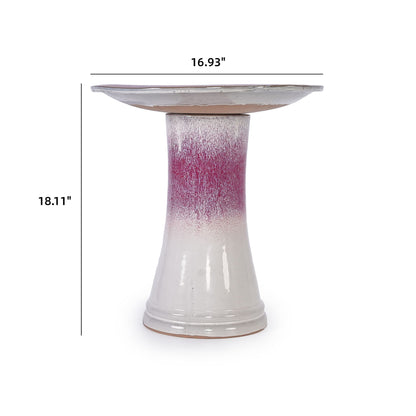 Birdbath for patio garden in white and pink ceramic by HouseOfZazla feeder waterer on Tampa Home & Garden Store