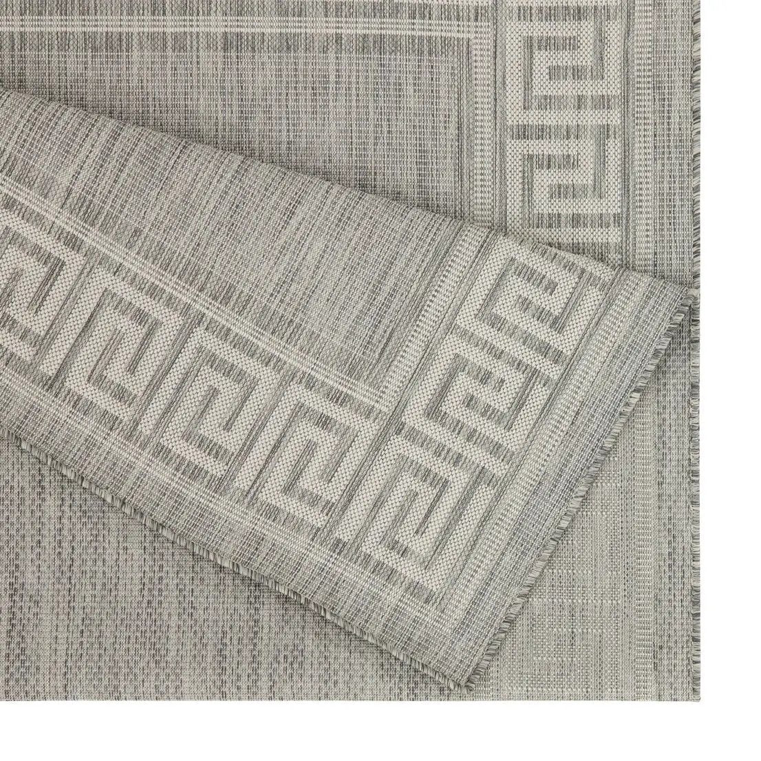 Sunshine polypropylene runner rug in grey Greek-key border, 2 ft 7 in x 7 ft 3 in on Tampa Home & Garden Store