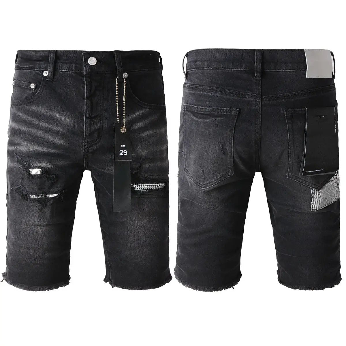 Dark denim shorts with distressing, ripped knees, back patchwork, size 29 tag FLIPSTYLEZLLC on Tampa Home & Garden Store