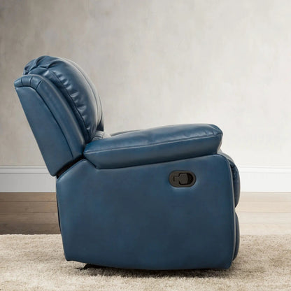 Charlotte - Glider Recliner blue leather upholstery with manual recline lever on Tampa Home & Garden Store