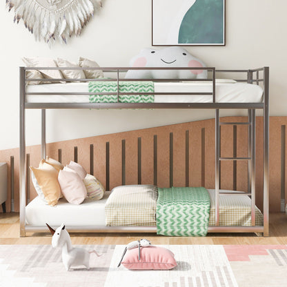 Metal bunk bed, low bunk with ladder, gray steel frame, HouseOfZazla bunk beds on Tampa Home & Garden Store