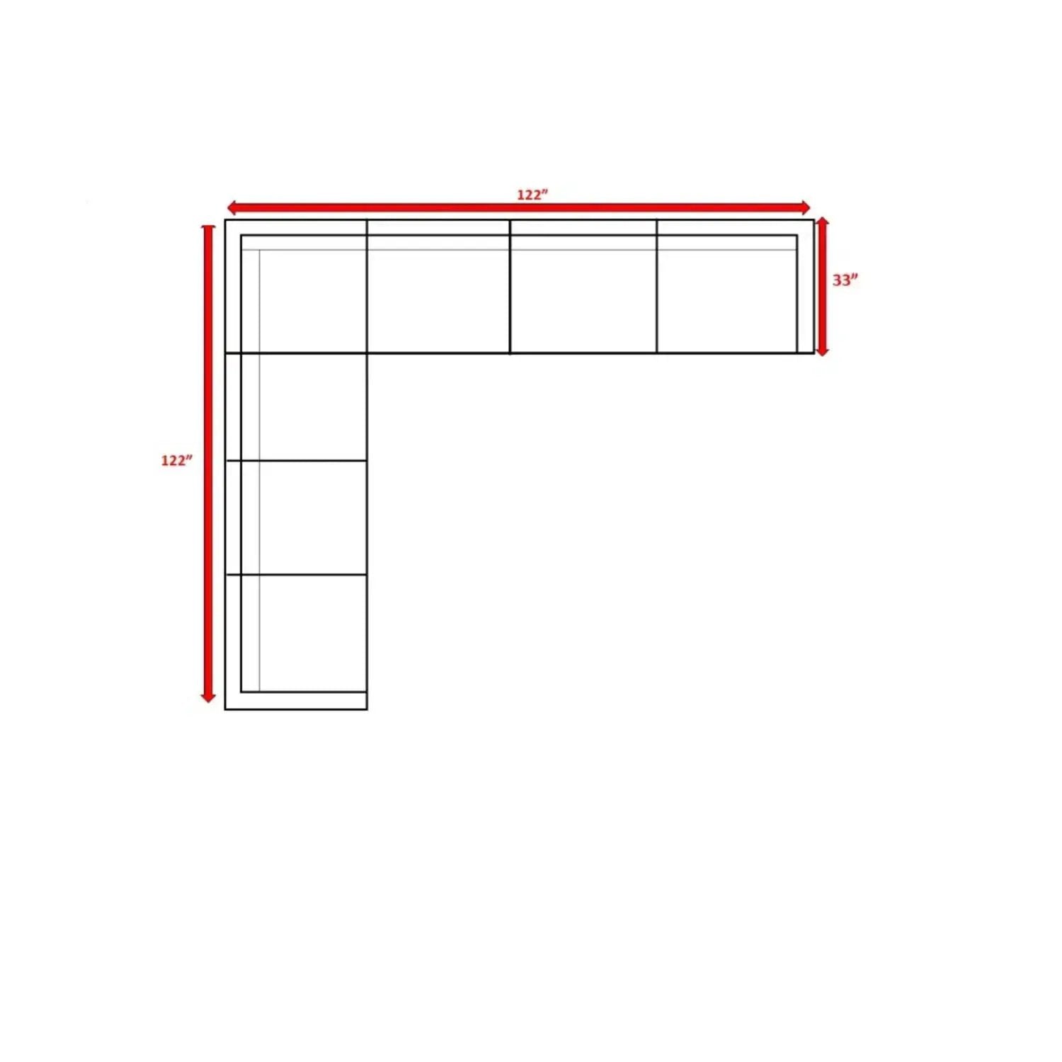 Contemporary outdoor rattan wicker stationary sectional diagram with 122in footprint on Tampa Home & Garden Store