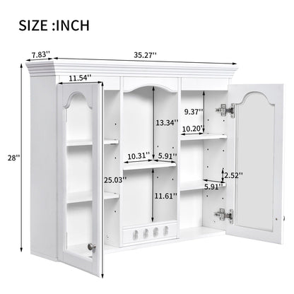 Wall-Mounted Medicine Cabinet HouseOfZazla white with 2 glass doors and adjustable shelves on Tampa Home & Garden Store
