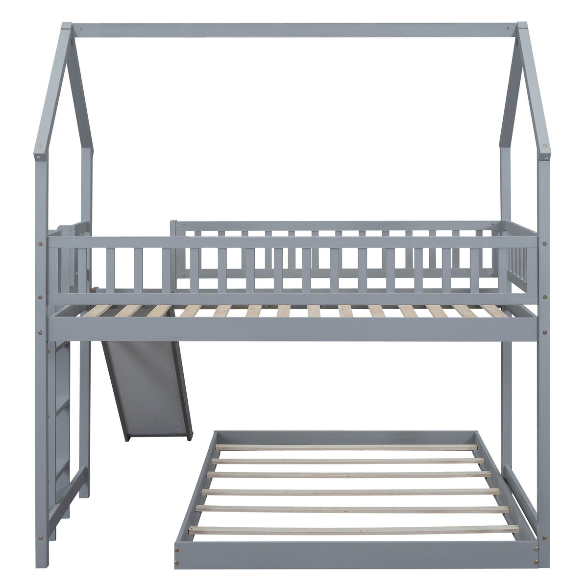House Bunk Bed With Slide And Built In Ladder gray wood by HouseOfZazla on Tampa Home & Garden Store