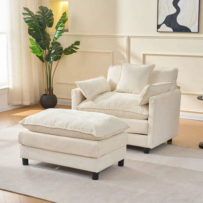 Accent Chair and Ottoman in Beige Chenille