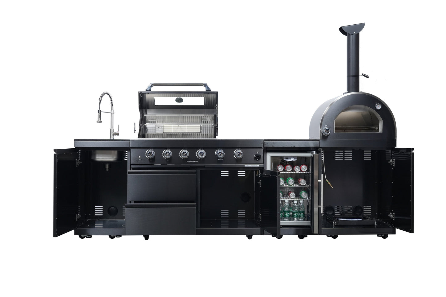 Black Double Steel Gas Grill And Pizza Oven