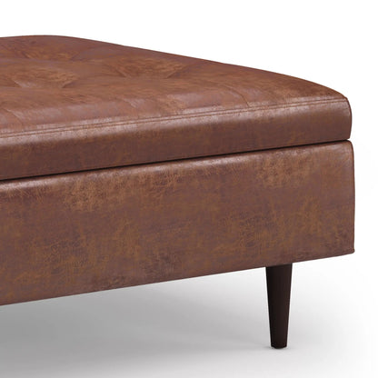 Shay square storage ottoman in brown leather, mid-century style by Unique Piece Furniture on Tampa Home & Garden Store