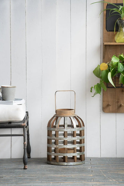 Wooden Lantern with Handle for Indoor Use