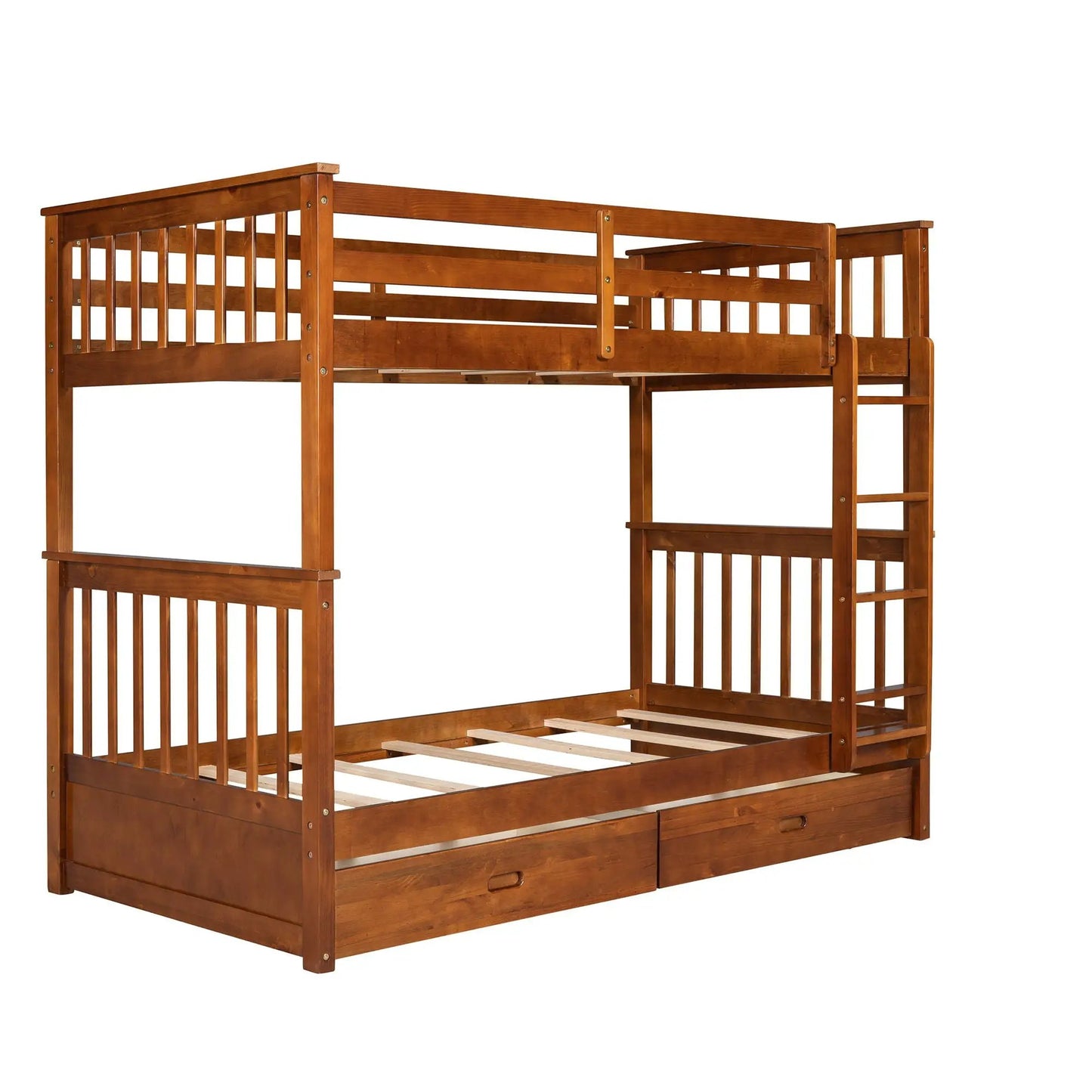 Bunk Bed With Ladders And 2 Storage Drawers, warm brown wood finish, Unique Piece Furniture on Tampa Home & Garden Store