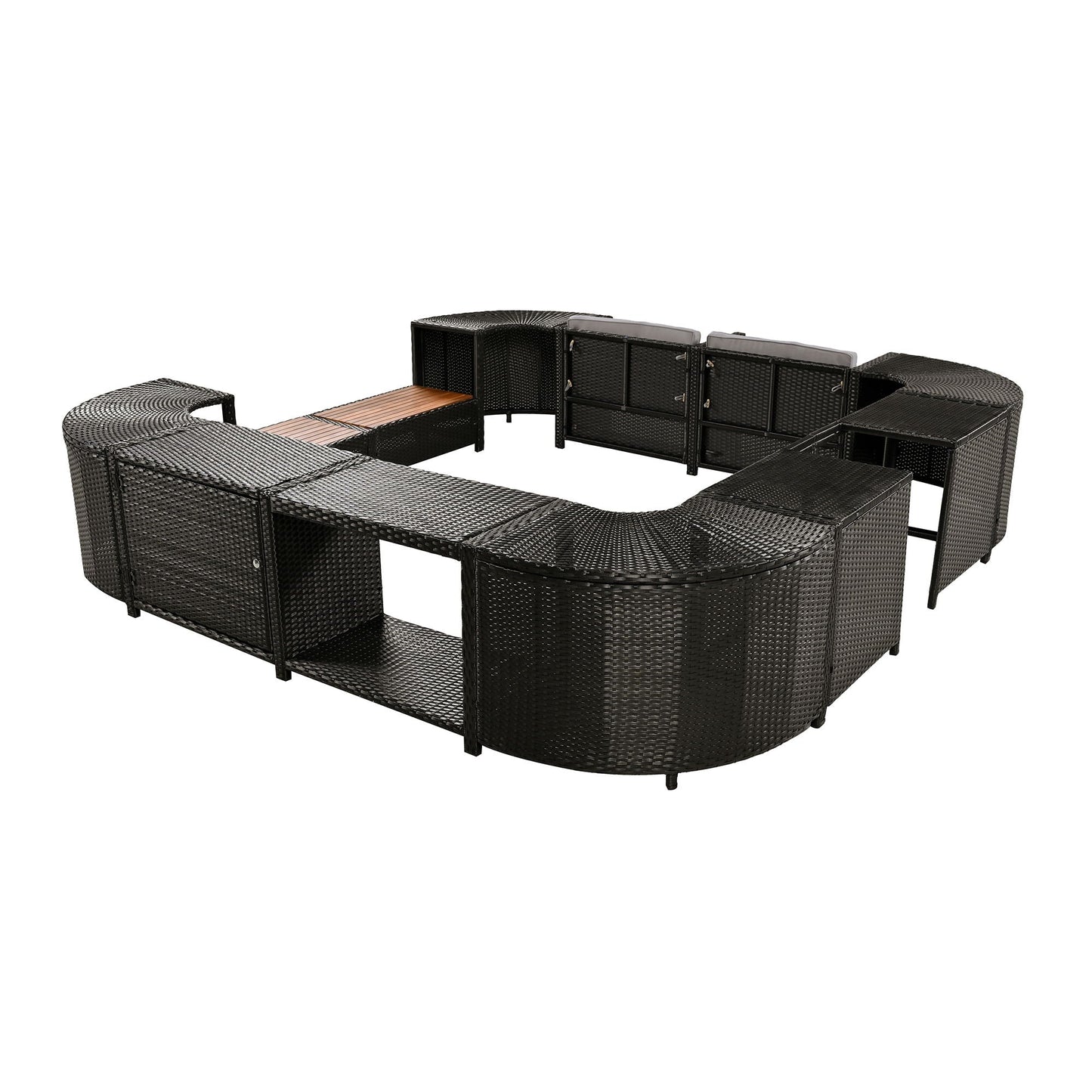 Outdoor Rattan Spa Frame and Modular Storage Seat
