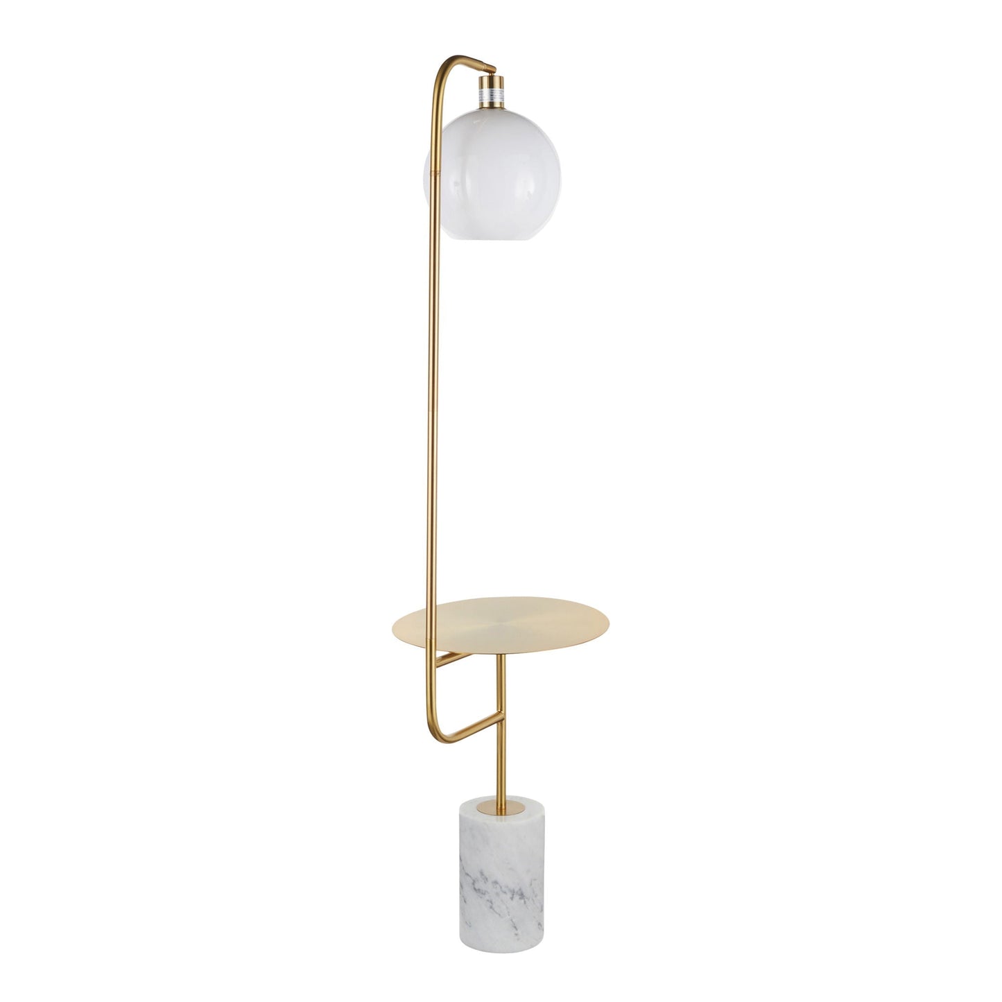 Symbol contemporary glam floor lamp with white marble base and gold frame plus side table on Tampa Home & Garden Store