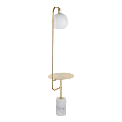 Symbol contemporary glam floor lamp with white marble base and gold frame plus side table on Tampa Home & Garden Store