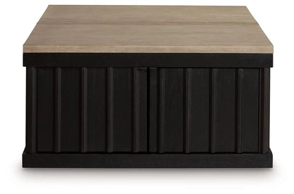 Rylandyn lift-top cocktail table black base with light brown wood top on Tampa Home & Garden Store