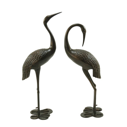 Cranes outdoor decor metal statues; two bronze birds with textured feathers by HouseOfZazla on Tampa Home & Garden Store