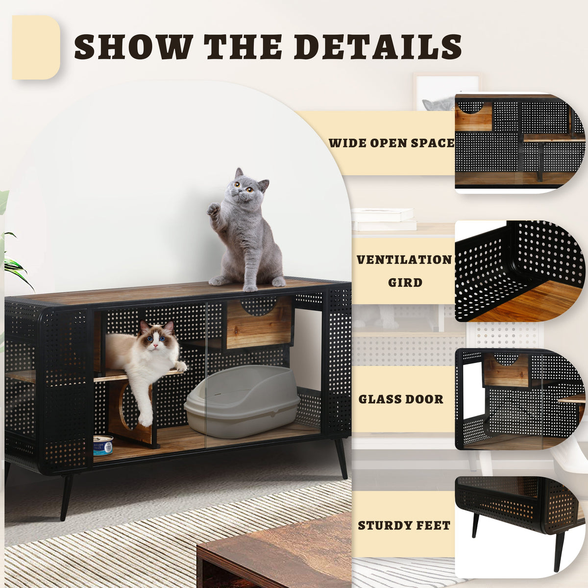 Modern Spacious Cat House Black + Brown by HouseOfZazla cat furniture with perforated panels on Tampa Home & Garden Store