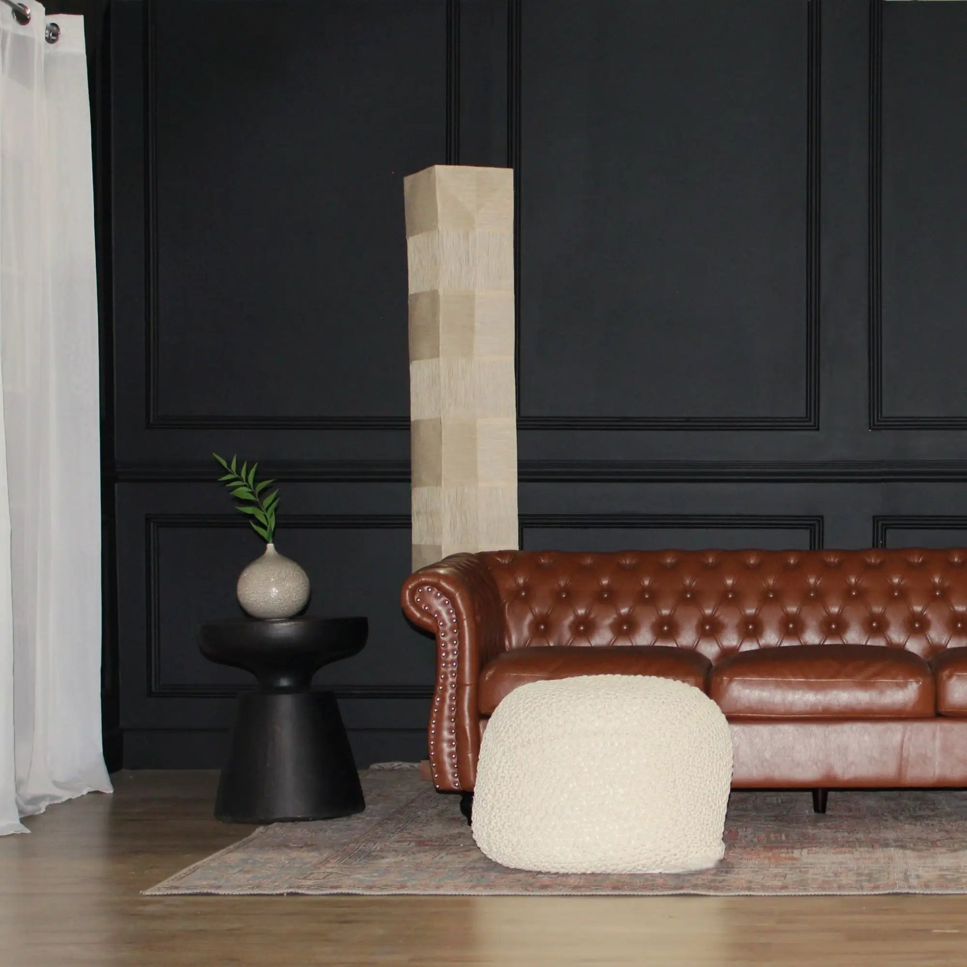 Semi Rounded Pouf cable-knitted beige accent seating by Unique Piece Furniture on Tampa Home & Garden Store