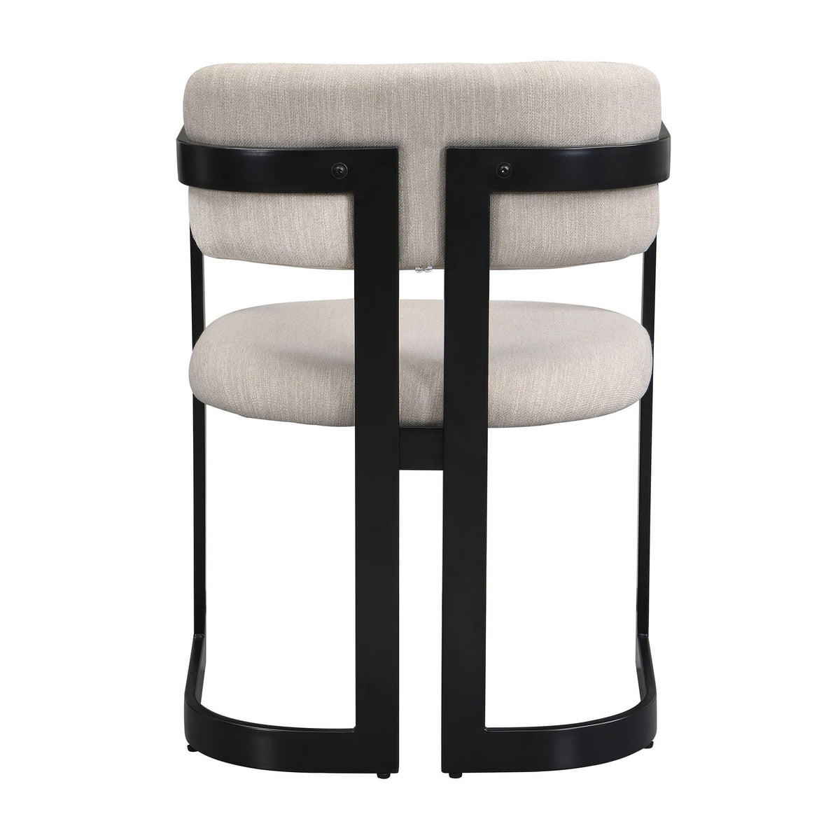 Upholstered dining armchairs set of 2 beige fabric cushions with black metal frame on Tampa Home & Garden Store