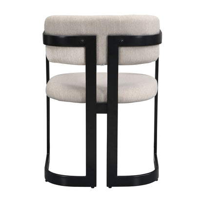 Upholstered dining armchairs set of 2 beige fabric cushions with black metal frame on Tampa Home & Garden Store