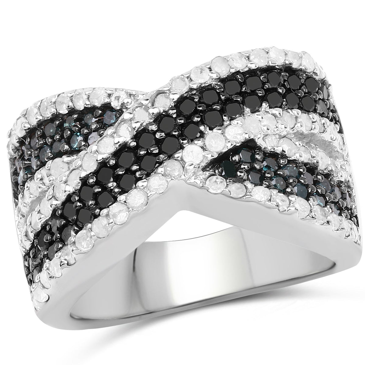 Ring: 1.57ct blue white black diamond pave in .925 sterling silver band on Tampa Home & Garden Store