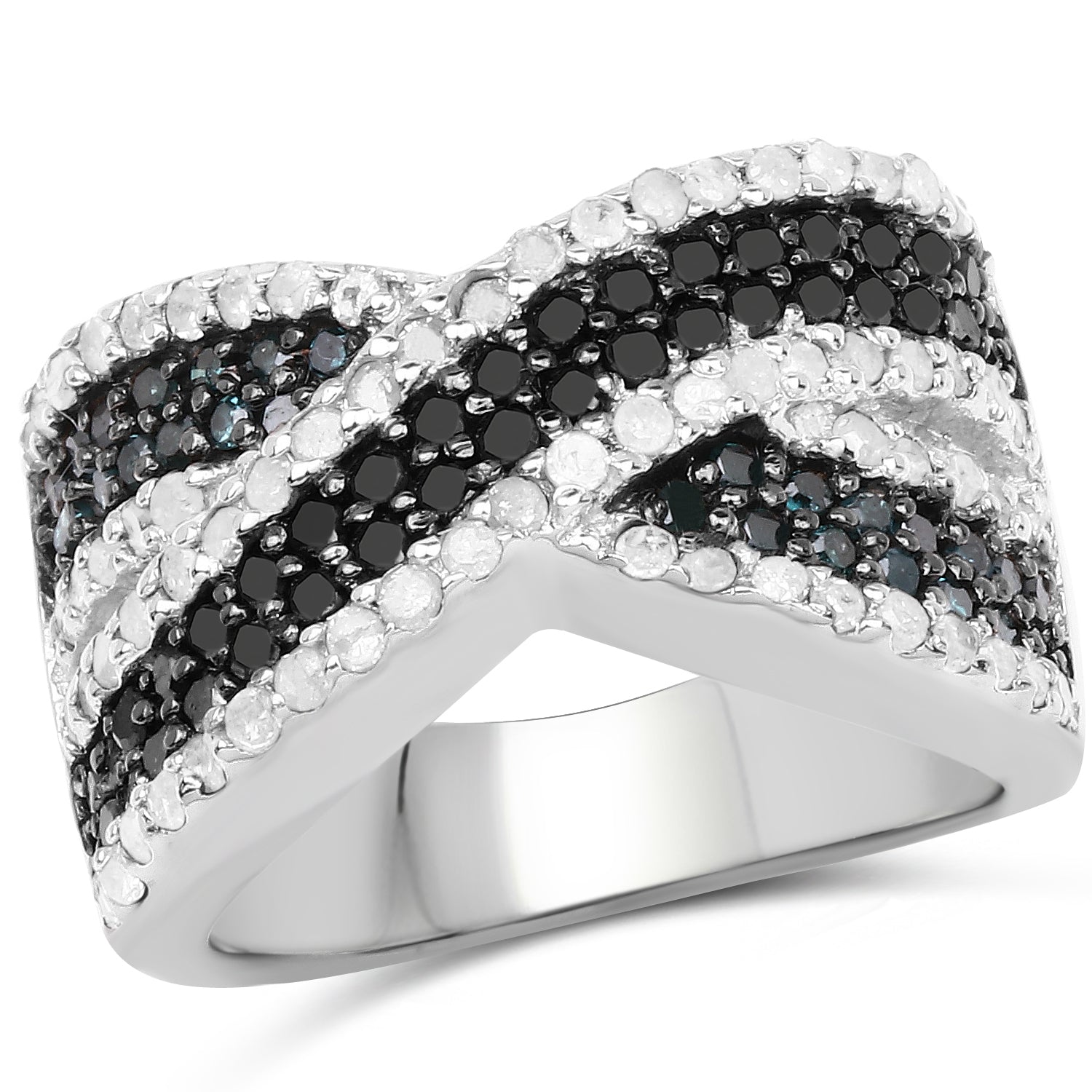 Ring: 1.57ct blue white black diamond pave in .925 sterling silver band on Tampa Home & Garden Store