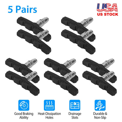 GemGear 5 Pairs V-Brake Pads for road and mountain bikes, black 70mm with hex nuts and spacers on Tampa Home & Garden Store