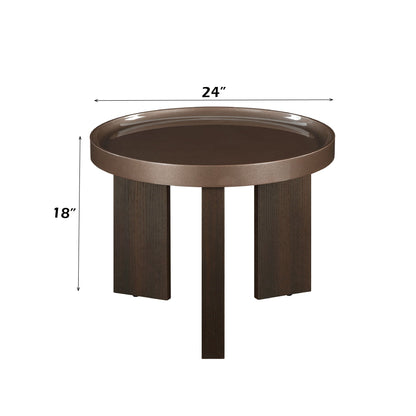 Elegant design coffee table 24in round brown high gloss top with wood legs on Tampa Home & Garden Store