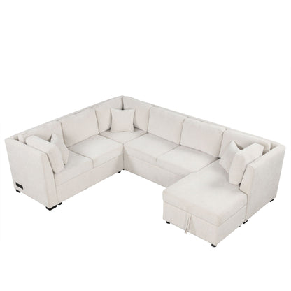 U-shaped sleeper sectional sofa by HouseOfZazla in beige fabric with storage chaise on Tampa Home & Garden Store